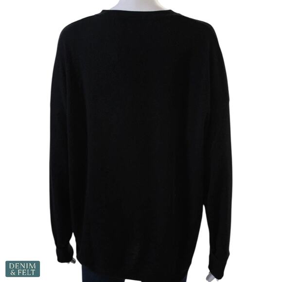 Alo Yoga Black Round Neck Logo Pullover Sweatshirt Athleisure Minimal Luxe - Picture 3 of 7